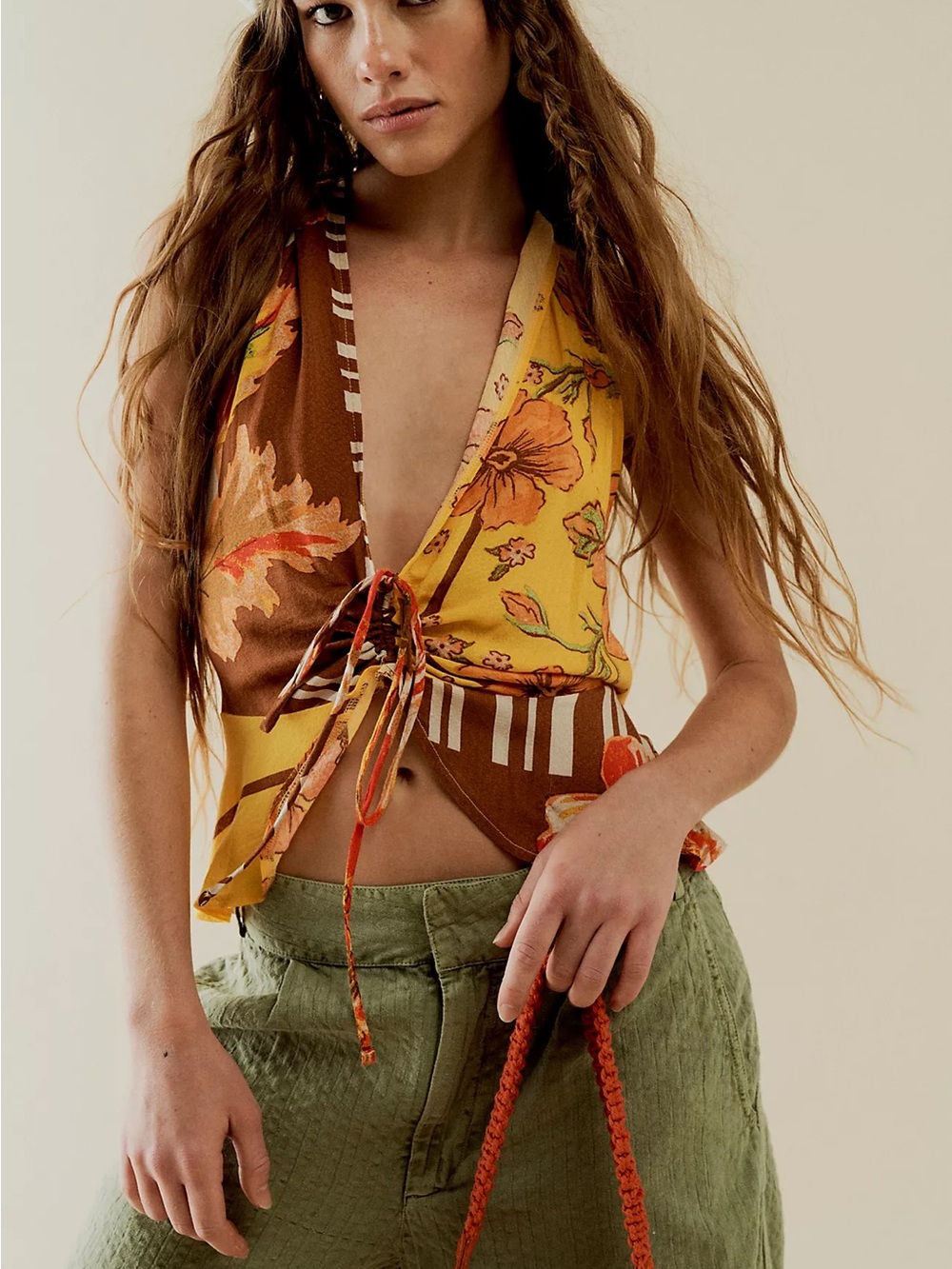 🌺 Free People Hot Tropics Tank Medium NWT Floral Halter Tie Front